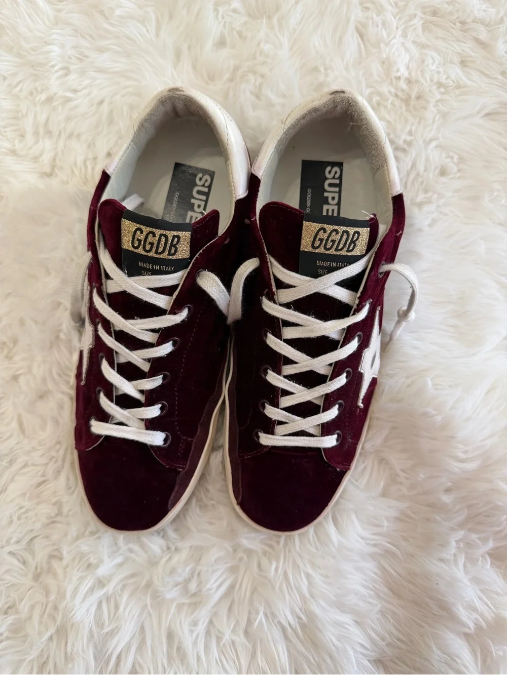 Golden Goose Super-Star Velvet Sneakers in Burgundy and White Size 39 US 9